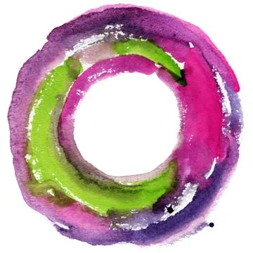 Round watercolor frame, circle shape form isolated on white background. Stock Illustration