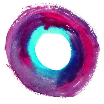 Round watercolor frame, circle shape form isolated on white background. Stock Illustration