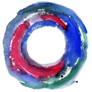 Round watercolor frame, circle shape form isolated on white background. Illustrazione stock