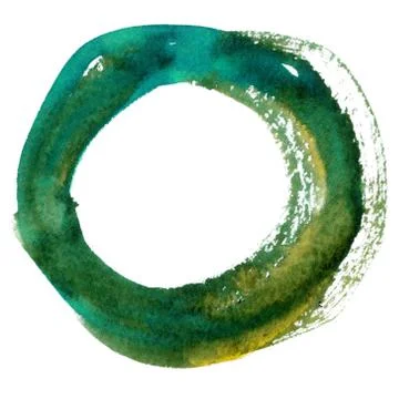 Round watercolor frame, circle shape form isolated on white background. Stock Illustration