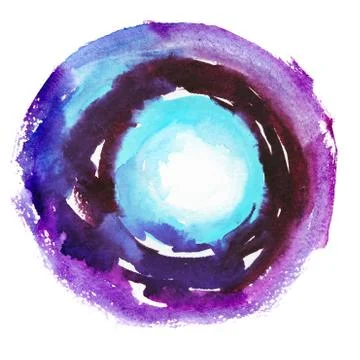 Round watercolor frame, circle shape form isolated on white background. Illustrazione stock