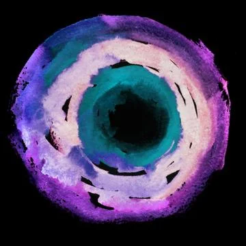Round watercolor frame, circle shape form isolated on black background. Stock Illustration