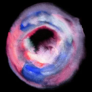 Round watercolor frame, circle shape form isolated on black background. Illustrazione stock