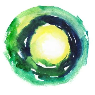 Round watercolor frame, circle shape form isolated on white background. Stock Illustration
