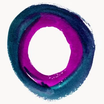Round watercolor frame, circle shape form isolated on white background. Stock Illustration