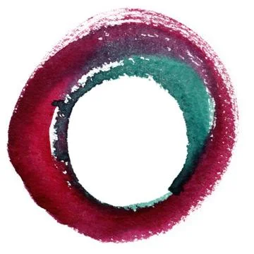 Round watercolor frame, circle shape form isolated on white background. Stock Illustration
