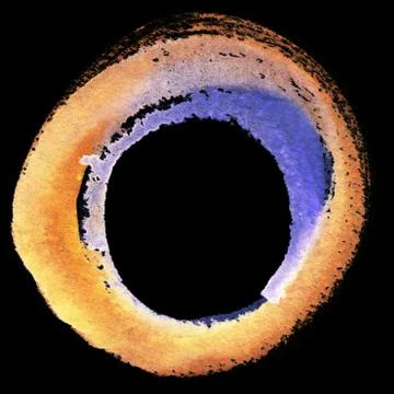 Round watercolor frame, circle shape form isolated on black background. Stock Illustration