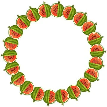 Round Watermelon Slice Wreath Frame Summer Fruit Border Vector 스톡 일러스트