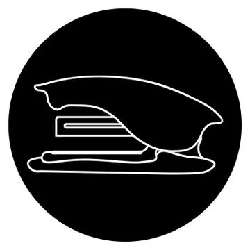 Round web icon of stationery stapler in a linear style, part of a set Stock Illustration