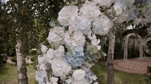 The round wedding arch is decorated. Stock Footage 167435928
