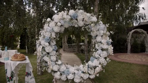 The round wedding arch is decorated. Stock Footage 167435943