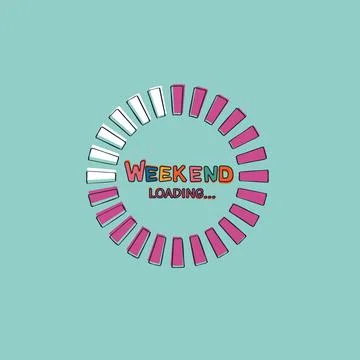 Round weekend loading progress bar isolated on a blue background. Stock Illustration