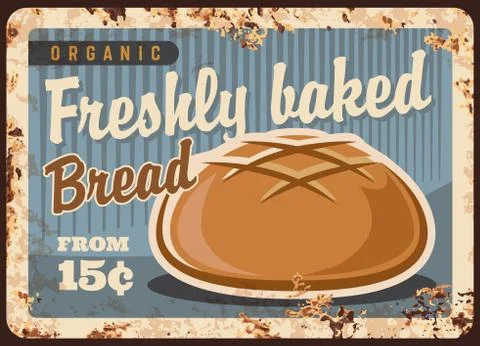 Round wheat bread rusty metal vector plate Stock Illustration