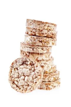 Round wheat crispbread, white background. Composition of crispbread on white Stock Photos