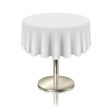 Round white clean table, restaurant round table with white tablecloth isolated Stock-Illustration