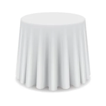 Round white clean table, restaurant round table with white tablecloth isolated Stock Illustration