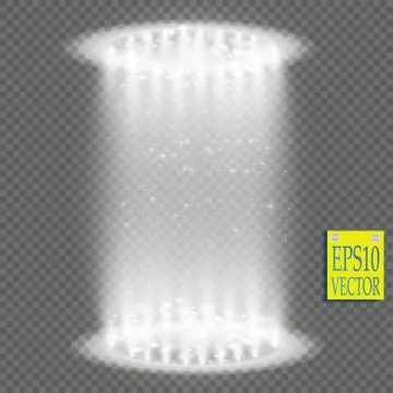 Round white glow rays night scene with sparks on transparent background. Empty Stock Illustration