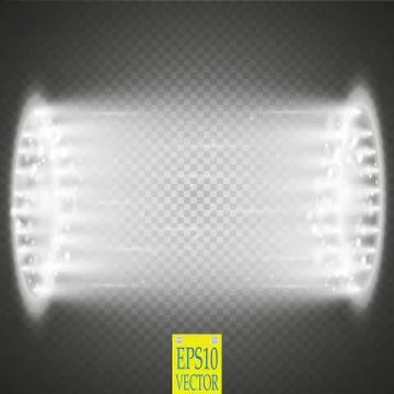 Round white glow rays night scene with sparks on transparent background. Empty Stock Illustration