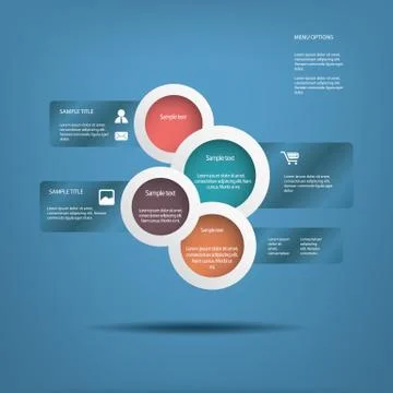 Round white infographic elements with various icons suitable for infographics, Stock Illustration