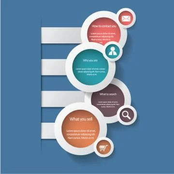 Round white infographic elements with various icons Stock Illustration