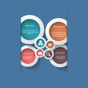 Round white infographic elements with various icons Stock Illustration