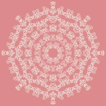 Round white ornate pattern on pink background 스톡 일러스트