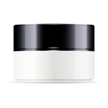 Round white plastic jar with black glossy lid Stock Illustration