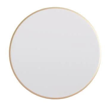 A round white surface with a gold border is present in this cut out element.. Stockfoto's