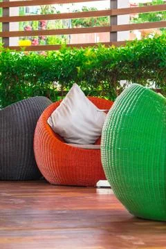 Round wicker Table sets. Stock Photos