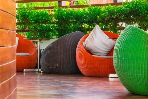 Round wicker Table sets. Stock Photos