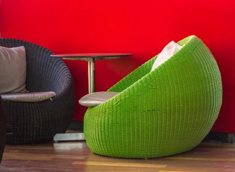 Round wicker Table sets. Stock Photos