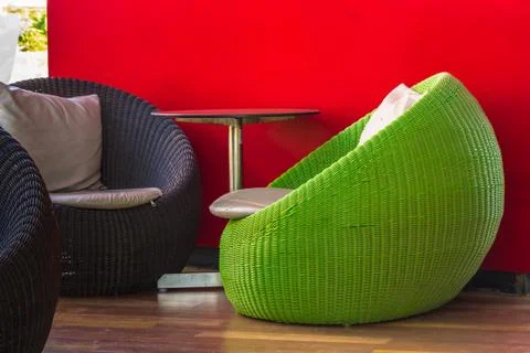 Round wicker Table sets. Stock Photos