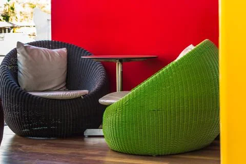 Round wicker Table sets. Stock Photos