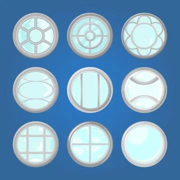 Round windows with different frames Stock Illustration