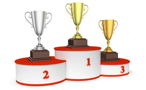 Round winners podium with trophy cups Stock Illustration