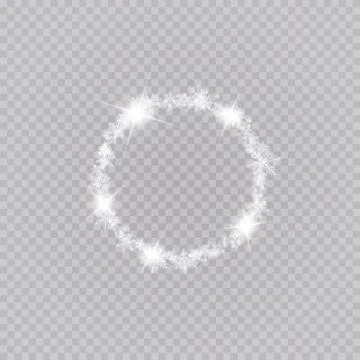 Round winter snow frame border with stars, sparkles and snowflakes on Stock Illustration