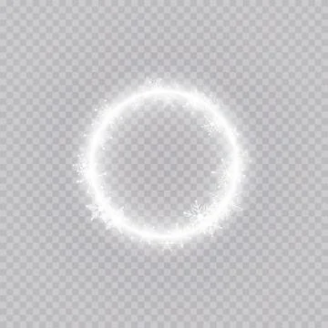 Round winter snow frame border with stars, sparkles and snowflakes on Stock Illustration