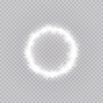 Round winter snow frame border with stars, sparkles and snowflakes on Stock Illustration