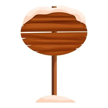 Round wooden sign covered by snow in winter landscape Stock Illustration
