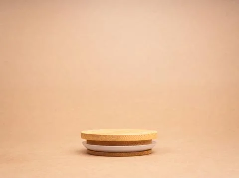 Round wooden stack as a podium with empty space for place food, cosmetics p.. Stock-Fotos