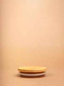 Round wooden stack as a podium with empty space for place food, cosmetics p.. Stock Photos