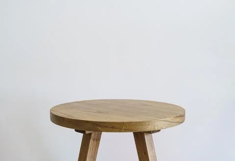 Round wooden table isolate on empty background. Wooden table surface Stock Photos