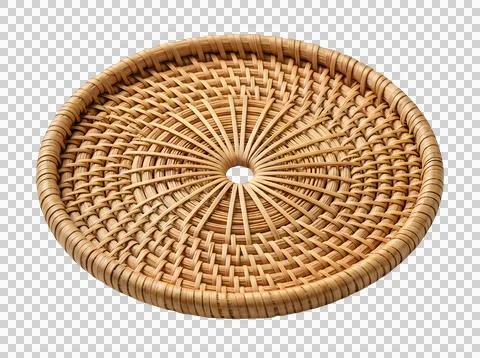 Round woven wicker coaster for drinks and table decor isolated on transpare.. Stock Photos
