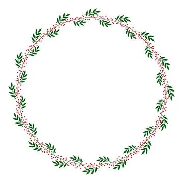 Round wreath frame of green leaves and red berries Stock Illustration