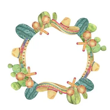 Round wreath frame mexican elements Illustrazione stock