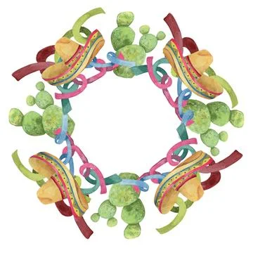 Round wreath frame mexican elements Stock Illustration