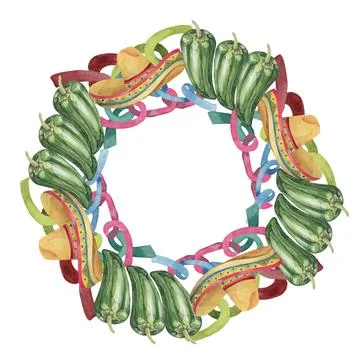 Round wreath frame with peppers Stockillustratie
