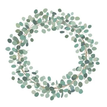 Round wreath with silver dollar eucalyptus. Healing Herbs for cards, wedding Stock Illustration