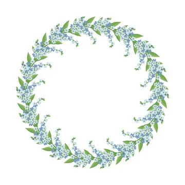 Round wreath of small blue forget me not flowers. Stock Illustration