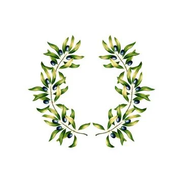 Round wreath for text with olive branches and leaves. Frame or border with Stock Illustration